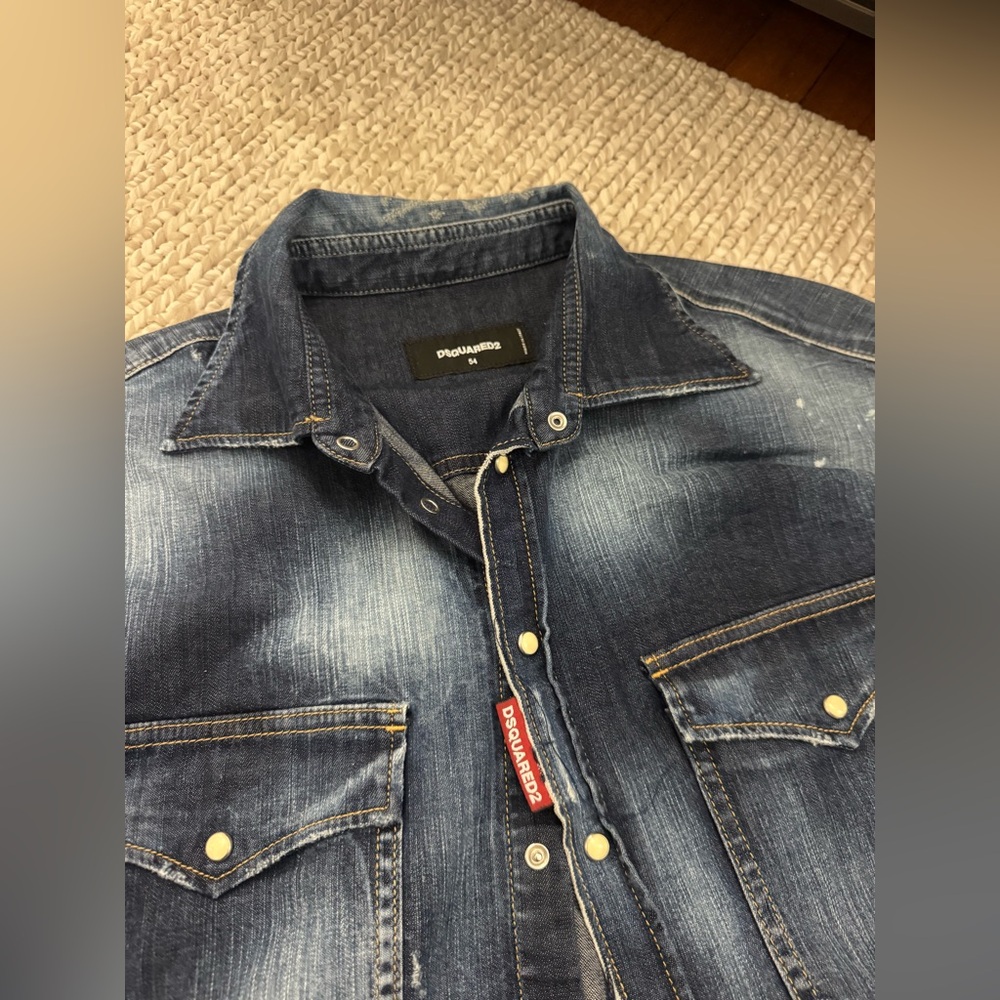 DSQUARED2 Distressed Indigo Denim Button-Down Shirt - Picture 4 of 4